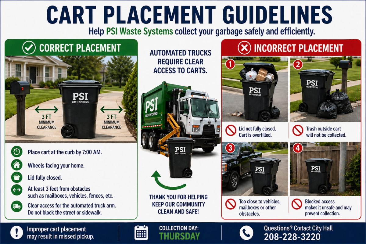 an information flyer that provides guidelines for proper and incorrect placement of garbage carts.