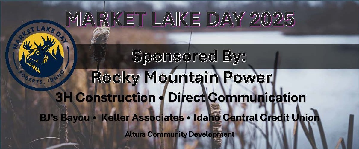 slide listing all of Market Lake Day sponsors with a lake with cattails in the background