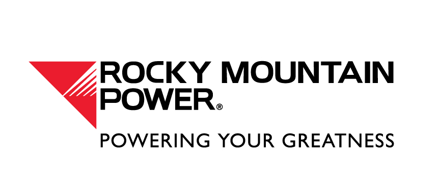 White background with red triangle preceeding  rocky mountina power powering your greatness